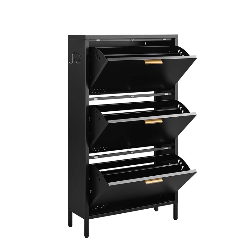 Armoire à chaussures moderne et minimaliste inclinable avec cadre robuste et conception peu encombrante, Black