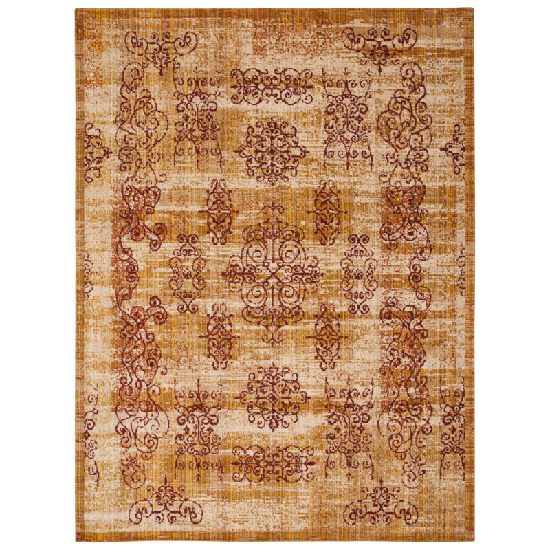 Amber and Burgundy Wool Blend Rectangular Area Rug