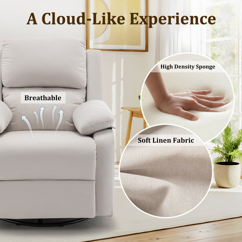 Recliner Chair,Manual Recliner, 360 Swivel Recliners For Small Spaces ,Rocker Recliner With Side Pockets, Beige