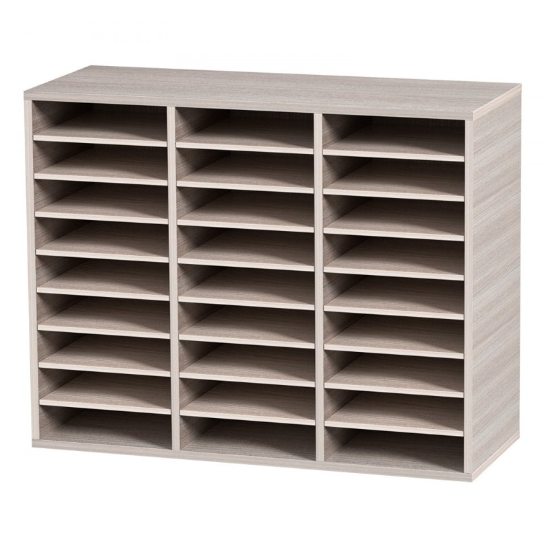 27 Compartments Wood Literature Organizer, Adjustable Shelves, Medium Density Fiberboard Mail Center, Office Home School Storage for Files, Documents, Papers, Magazines, Grey