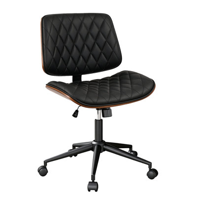 CLATINA Home Office Desk Chair with Wheels, Adjustable Height Armless Office Chair, PU Leather Mid Back 360 Swivel Computer Chair, Modern Walnut Chair for Home, Meeting, Reading Room,Black(1 pk)