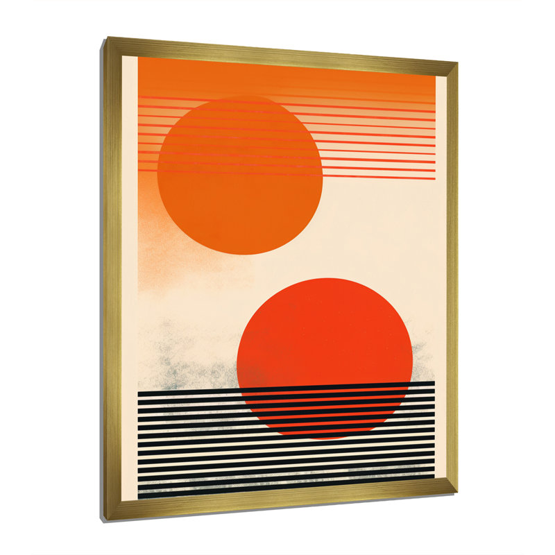 «Minimal Geometric Orange Bold Sunset» sur toile, Encadrement doré, H 32 po x l 24 po x P 1 po