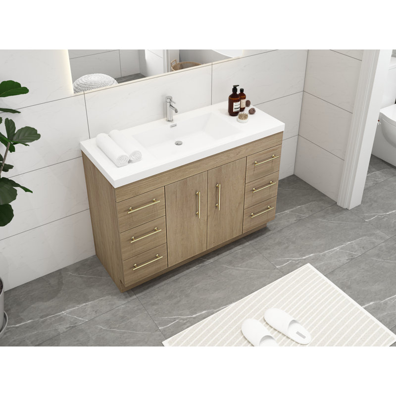 Ensemble de meuble-lavabo simple 48 po Carliss, Blanc/chêne, Or