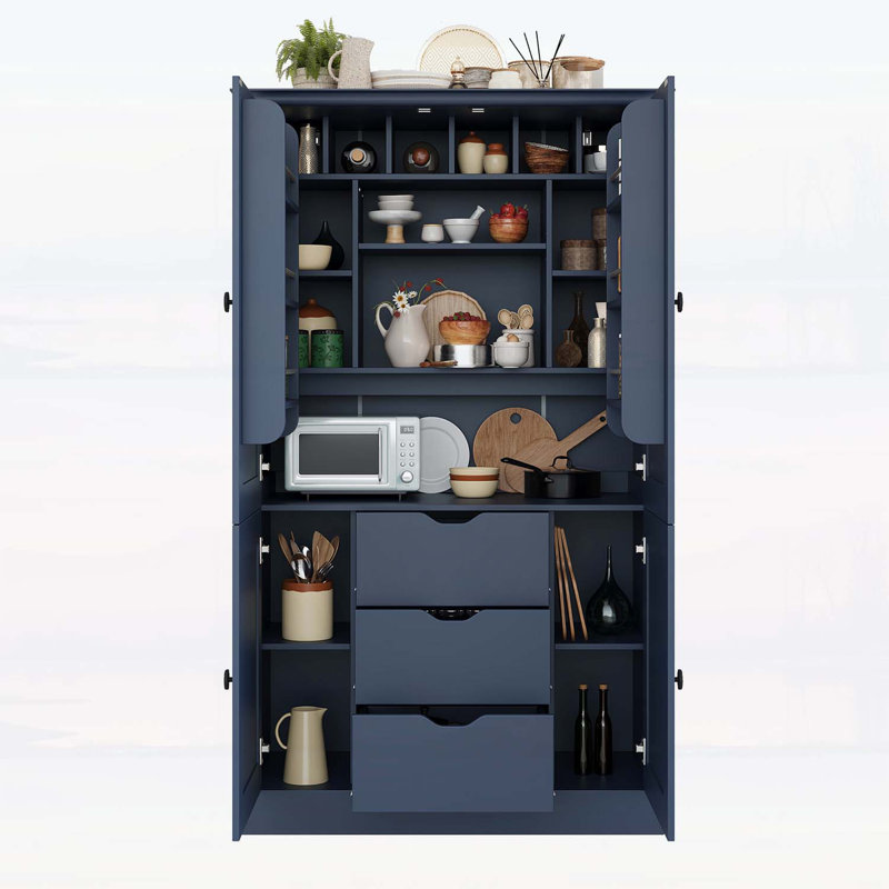 Armoire de cuisine autoportante pour beaucoup de rangement et d'organisation, Bleu