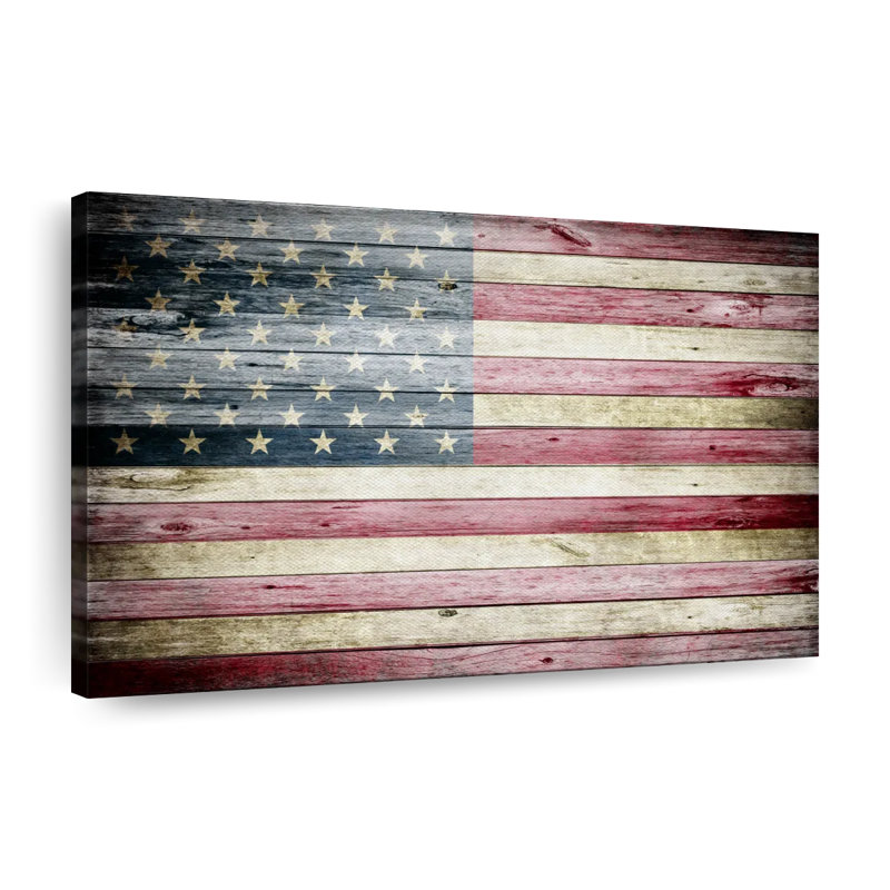 Wooden American Flag Canvas Print, 8" H x 12" W x 1" D