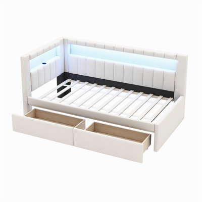 Upholstered Twin Platform Bed with LED Lights, USB Ports and 2 Storage Drawers for Kids/Teens by Brayden Studio