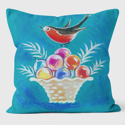 Robin & Basket - Christmas Cushion