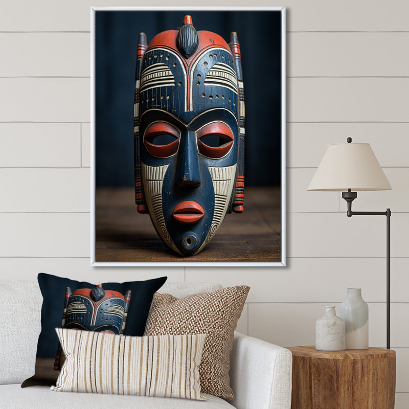 Brookleead - Masque tribal africain Baule II - impression, Cadre flottant blanc, H 44 po x l 34 po x P 1,5 po