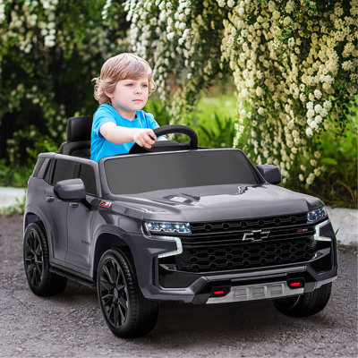 Aosom Chevrolet TAHOE Licensed  Ride On Car, 12V Battery Powered  Electric Car With Remote Control, Music, Lights, Horn, Suspension For 3-6 Years Old, Gray