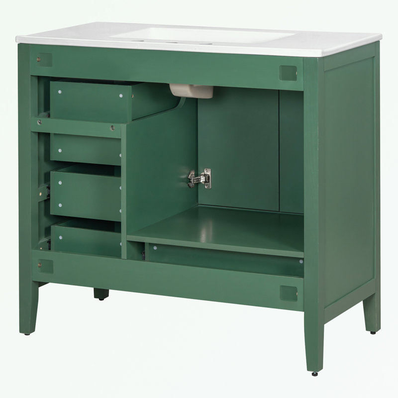 Bathroom Vanity with Ceramic Sink, Soft-Closing Door and 4 Drawers, Green
