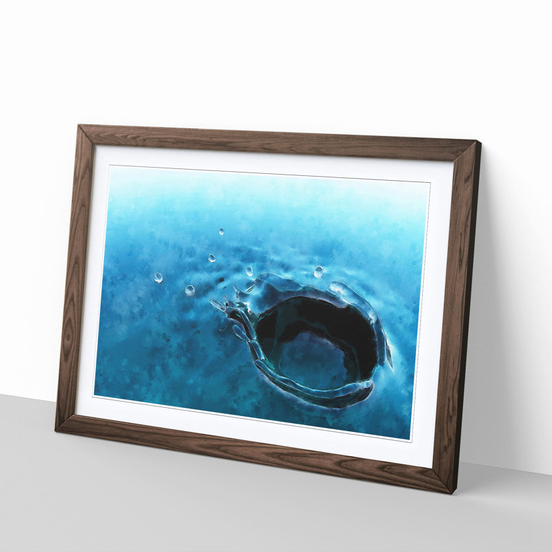 Splash Of Water In A Lake - Single Picture Frame Painting on MDF, Walnut Framed, 45cm H x 63cm W x 2cm D