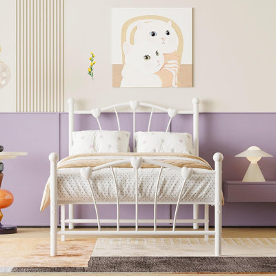 Twin Size Bed Frame, Metal Platform Bed Frame with Sweet Heart Shaped Headboard and Footboard