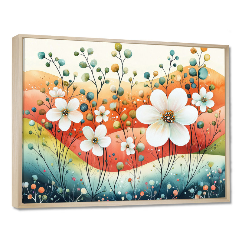 Désert, fleur de pommier, champ I, H 24 po x l 32 po, Cadre flottant, Naturel