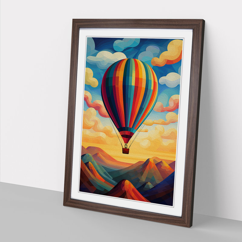 Hot Air Balloon Art Deco - Framed Print, Walnut Framed, 64cm H x 46cm W x 2cm D