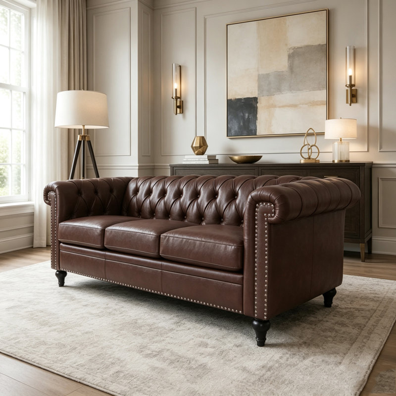 83.66 Inch Width Traditional Square Arm Sofa