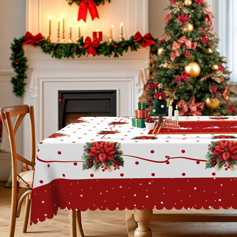 Nappe décorative sur le thème de Noël avec motif d'arbre de Noël lavable en machine, L 86,6 po x l 70,8 po