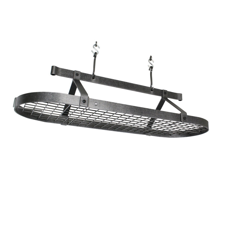 Premier USA Handcrafted Gourmet 3 ft Classic Oval Hanging Pot Rack, 22" H x 48" W x 17" D, Hammered Steel