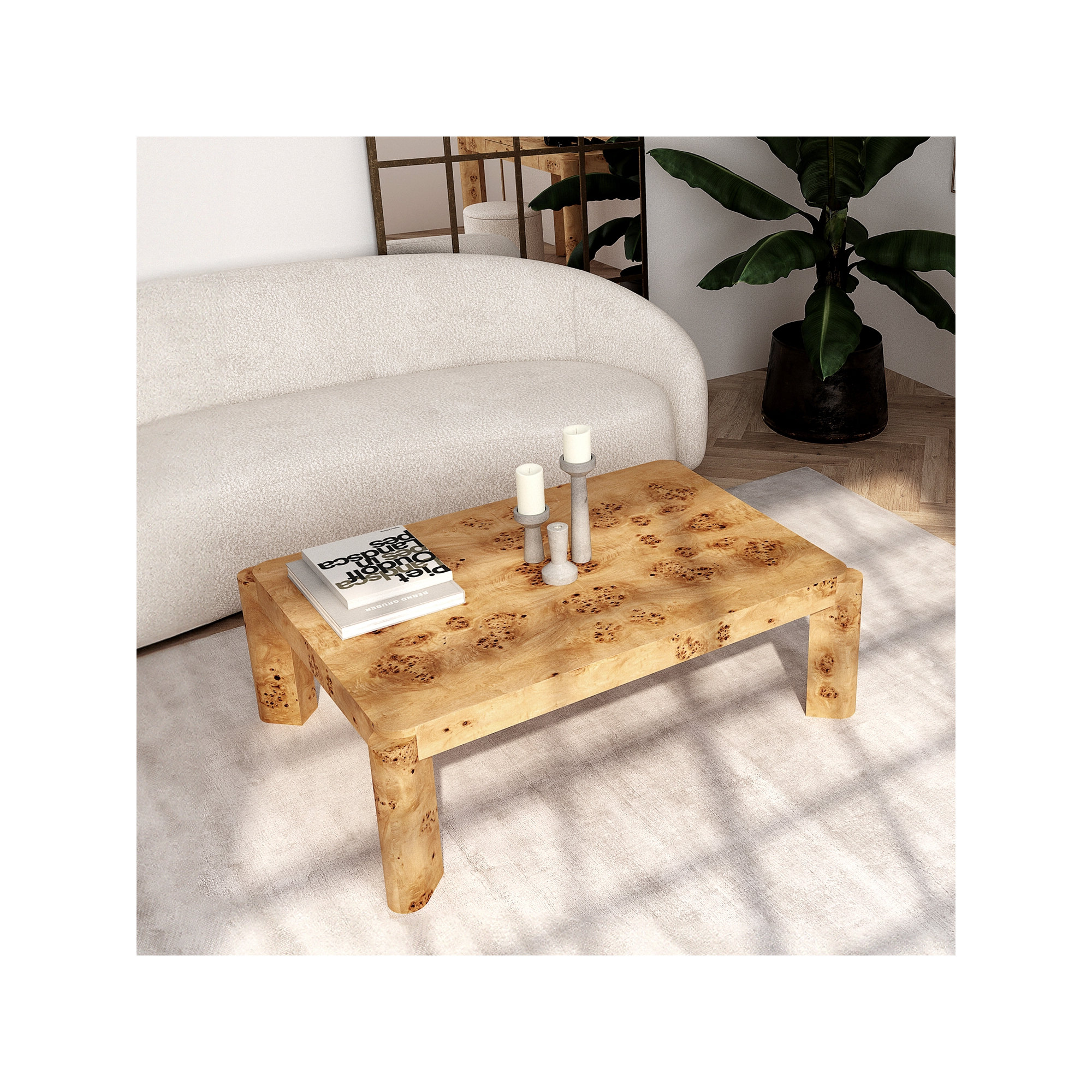 Jakus 46" Burl Coffee Table, Clear Maple Burl