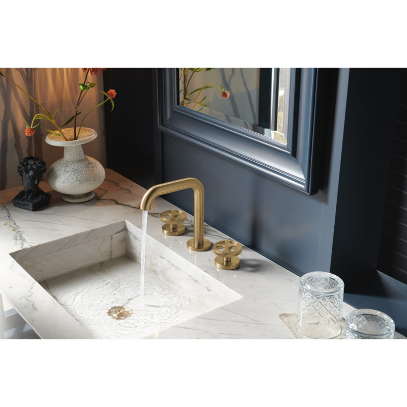 Litze® Widespread Lavatory Faucet With High Spout, Luxe Gold, 1.5 GPM, Wheel Handle