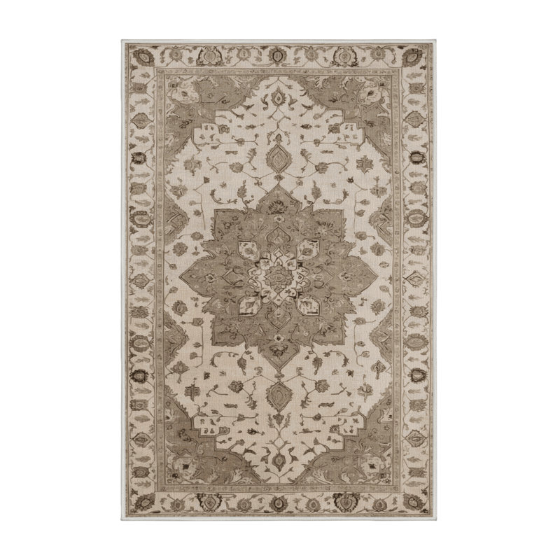 Tapis beige Tabriz lavable à la machine, Rectangle 5 pi x 7 pi