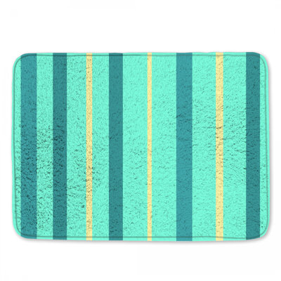 Tapis de bain sarcelle à rayures jaunes