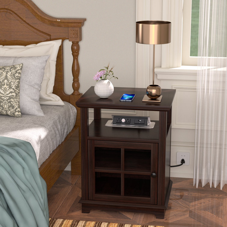 Katishia Manufactured 22.4" Tall Wood Nightstand with Storage and Built-in Outlets