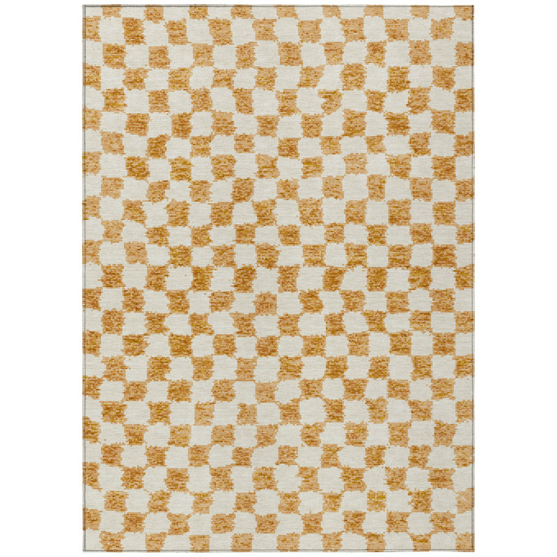 Machine Washable Indoor/Outdoor Xhevrie Orange Rug, Rectangle 5' x 7'6"