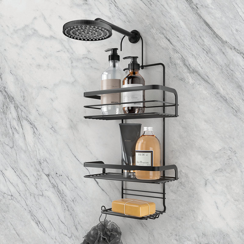 Origin Lava Shower Shelf For Hanging With 3 Levels Black