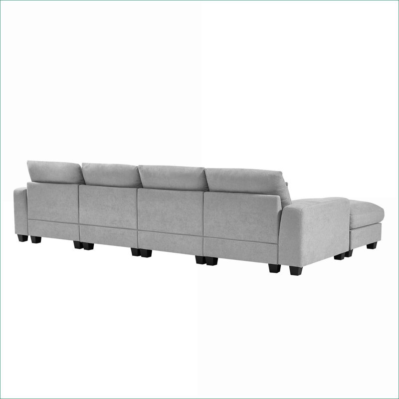 Canapés modulaires | Canapé convertible moderne en L à 5 places pour le salon | Gris clair | Chenille, Chenille gris pâle