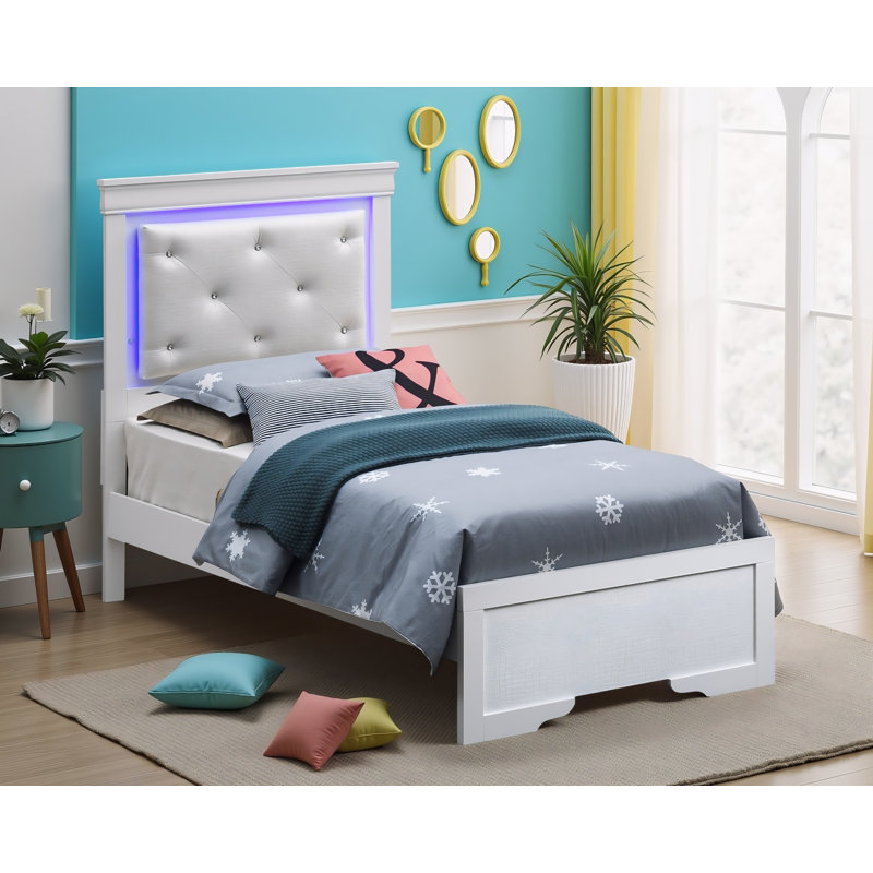 Lit simple en cuir nacré Wars Wars, Perle blanche, Lit simple