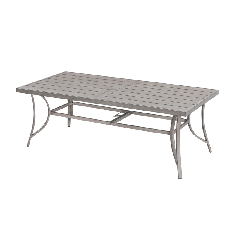Aluminum Outdoor Dining Table for 8, Rectangle Patio Dining Table with 2.2" Umbrella Hole, 8 Person Outdoor Dining Table for Deck, Backyard, Garden, Poolside, Limed Oak