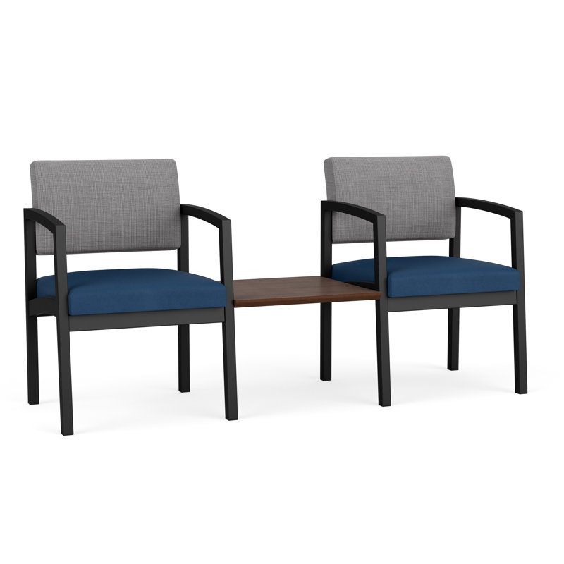 Structure en tandem 2 places avec table centrale Lenox, Noir, Riftwood Walnut, Chambray gris / Patriot Plus Blue Ridge