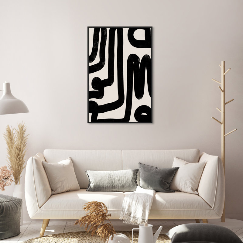 Modern Bold Brush Stroke Lines Print, 31" H x 21" W, Black Framed Canvas