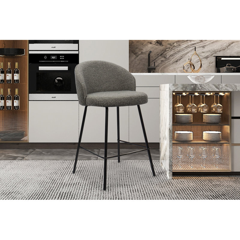 Upholstered Counter Stool with Metal Frame, Grey