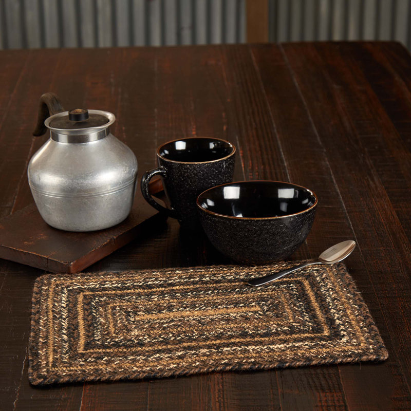 Birtwhistle Geometric Rectangle Placemat, Chestnut Brown/Country Black/Dark Tan