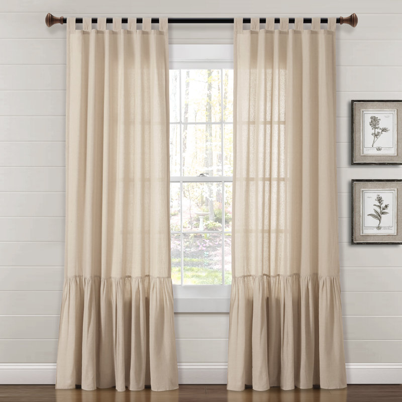Panneau de rideau simple diaphane en coton mélangé, Gris clair