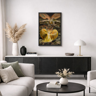 Gothic Mythological Angel and Dragon Artwork, Dark Fantasy Vintage Illustration Pictures, Framed Canvas Giclee Print Wall Art