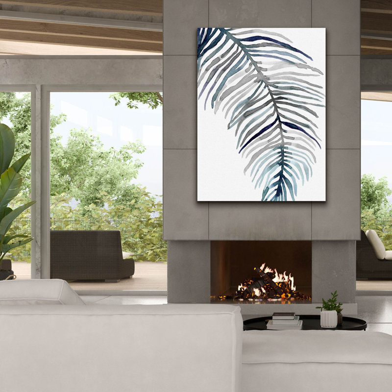  «Blue Feathered Palm 2» par Emma Scarvey, art mural sur toile, 40 po x 54 po, H 54 po x l 40 po