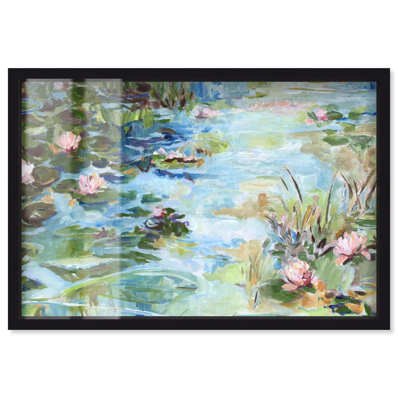 Décoration murale bleue "Reflections in Bloom" par Art Remedy, cadre noir, 55 x 37, H 37 po x l 55 po, Structure noire