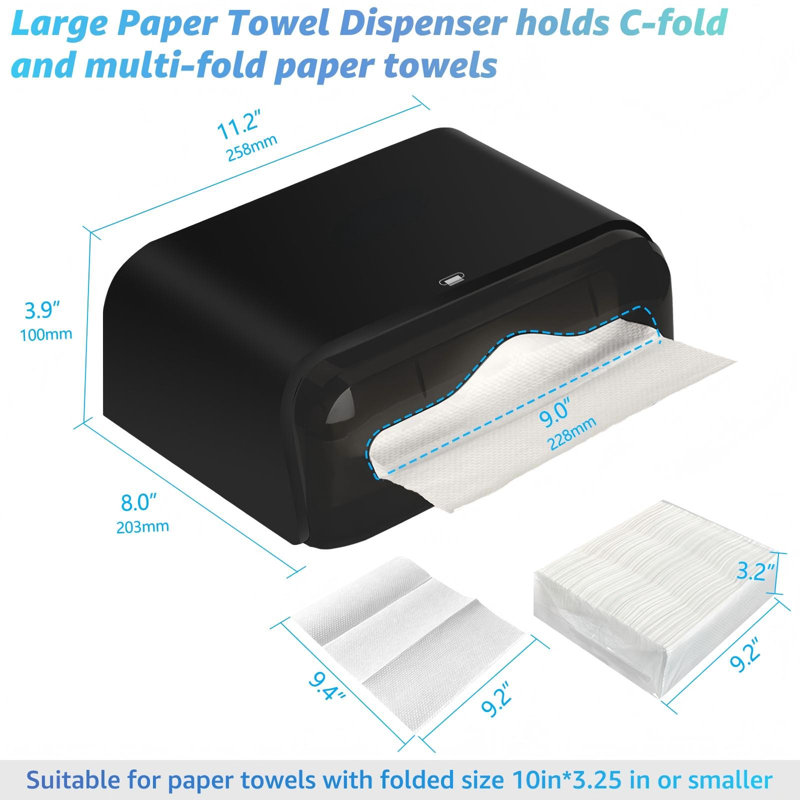 Distributeur mural de papier essuie-mains, porte-papier essuie-mains pliable, distributeur adhésif pour salle de bain, cuisine et commerces, noir