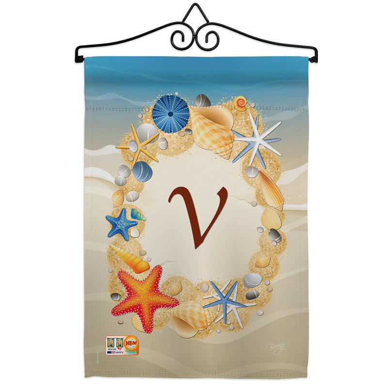 Été de polyester à 2 faces initiale 19 x 13 po. ensemble de drapeaux, V