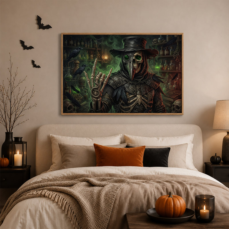 «Dark Plague Doctor» squelette avec serpent et art mural d'Halloween, H 32 po x l 48 po