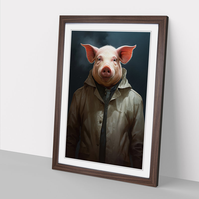 Pig Conceptual - Single Picture Frame Print on Wood, Walnut Framed, 46cm H x 34cm W x 2cm D