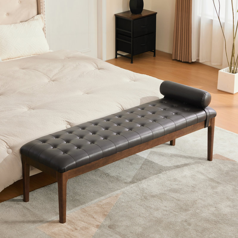Banc de bout rembourré avec appui-tête, banc de fenêtre capitonné, Café, Café