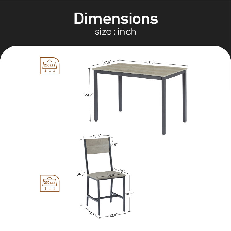 4 - Person Four Leg Dining Set, Gray, Gray/Black
