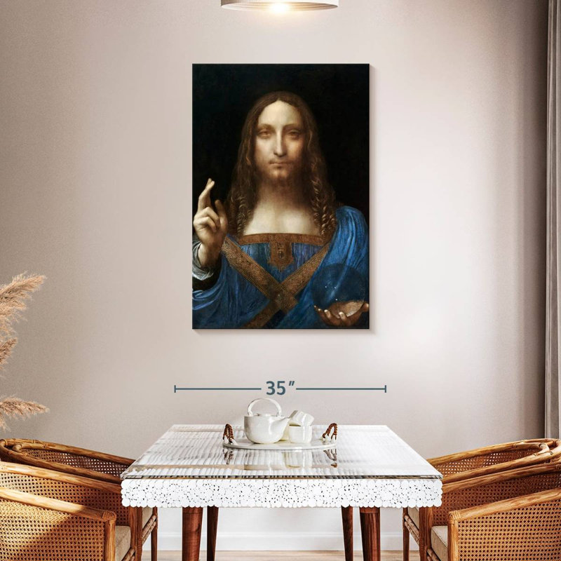 Salvator Mundi sur toile, H 45 po x l 30 po x P 1,25 po