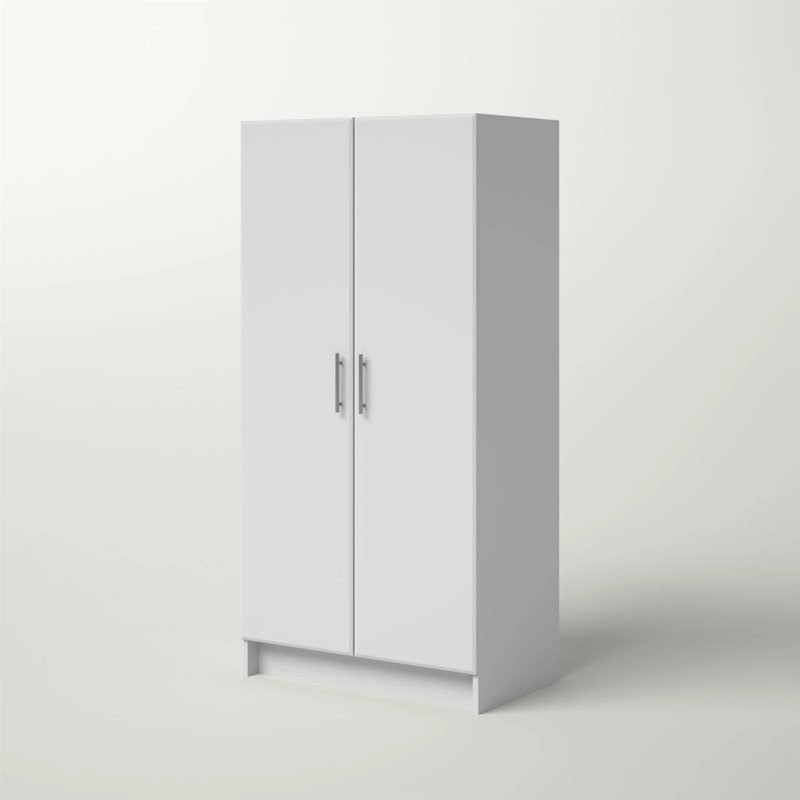Armoire-penderie de 65 po de hauteur Bucholz, armoire de rangement avec rail de suspension et tablettes pour le salon, la cuisine et la salle de lavage, P 24,5 po x l 32 po x H 65 po, blanc