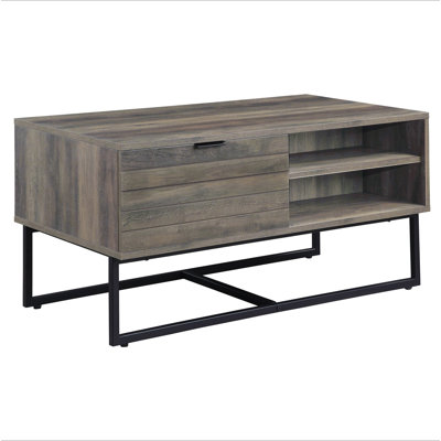 Rustic Oak And Black Coffee Table With Open Storage