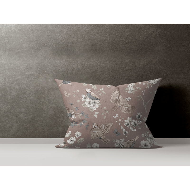 Floral Cotton Reversible Throw Pillow, Taupe