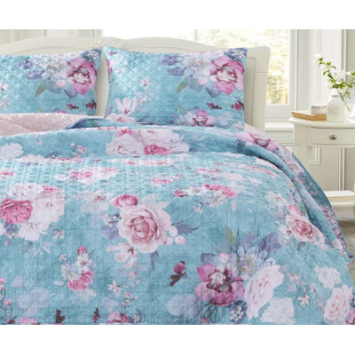Greenland Home Fashions Avril Turquoise Blue 2-piece Twin Size Quilt Set, 68x88 Inch In Blue;pink